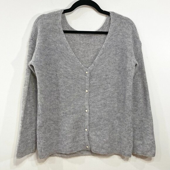 EUC Sézane Barry Alpaca Mohair V-Neck Cardigan Grey Small - Picture 3 of 8